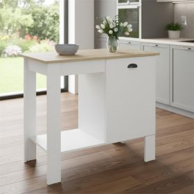White and Natural 35" Kitchen Island With Storage