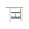 35" Natural and White Wood Kitchen Island With Storage