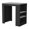 36" Gray and Black Faux Marble and Wood Kitchen Island With Storage