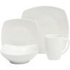 16 Pieces - White Square Porcelain Dinnerware Set - Service for 4