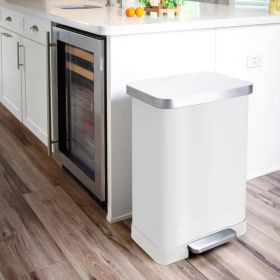 White 20-Gallon Stainless Steel Kitchen Trash Can with Step-on Lid