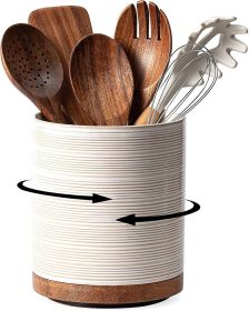 Utensil Holder, 360° Rotating Extra Large Ceramic Kitchen Utensil Holder for Countertop