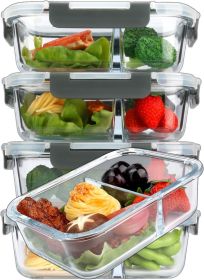 [5-Pack,36 Oz] Glass Meal Prep Containers 2 Compartments Portion Control with Upgraded Snap Locking Lids Glass Food Storage Containers, Microwave