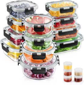 34pcs Glass Food Storage Containers with Lids Set, Airtight Glass Meal Prep Containers (17 Containers 17 Lids), Leak Proof Lunch Container BPA-Free