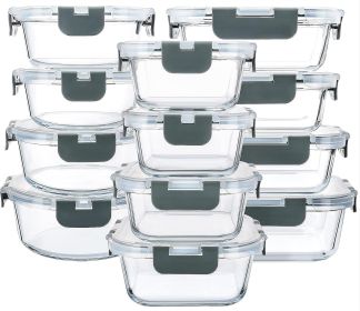 24-Piece Glass Food Storage Containers with Upgraded Snap Locking Lids,Glass Meal Prep Containers Set - Airtight Lunch Containers, Microwave, Oven