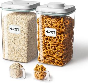 Airtight Food Storage Container with Pop Lid 130ml Scoop, 4L/4.2qt *2 BPA-Free Cereal, Rice, Flour, Pasta Snack Container, Stackable Durable