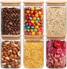 1.2 QT Glass Storage Containers with Lids, Glass Jars with Lids, Clear Food Jar, Square Canister Set of 6