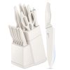 Knife Set for Kitchen with Block, 15 Pcs High Carbon Stainless Steel Kitchen Knife Set with Self Sharpening - White