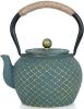 Japanese Style Cast Iron Teapot for Stove Top with Stainless Steel Infuser Loose Leaf Tetsubin Grid Design Blue Tea Kettle 40oz/1200ml