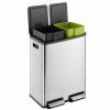 Trash Can with Lid - Large 60 Liter Stainless Steel Trash Can, Dual Compartment Plastic Inner Bucket (2 x 8 Gallon), Sealed Trash Can