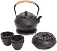 Tea Kettle Stovetop Japanese Cast Iron Tetsubin - 40 oz, Black - Cast Iron Tea Set & Teapot with Loose Leaf Infuser, Warmer & 4 Cups, Trivet
