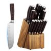 Kitchen Knife Set with Block and Sharpener, 15 Piece High Carbon Stainless Steel Knife Set, Rust-Resistant Kitchen Cutlery with Ergonomic Handle