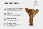 Olive Wood Kitchen Utensil Set with Holder - 6 Piece Hand Carved Wooden Cooking Spoons and Spatula Tools Set for Cooking, Serving