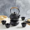 Tea Kettle Stovetop Japanese Cast Iron Tetsubin - 40 oz, Black - Cast Iron Tea Set & Teapot with Loose Leaf Infuser, Warmer & 4 Cups, Trivet