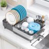 Dish Drying Rack, 304 Stainless Steel Dish Drainer with Removable Utensil Holder & Drain Board