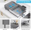 Dish Drying Rack, 304 Stainless Steel Dish Drainer with Removable Utensil Holder & Drain Board