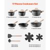 17 Piece Pots and Pans Set Nonstick, Granite Cookware Set, Induction Cookwares, Kitchen RV Cooking Sets with Frying, Sauce, Saute, Tempered Glass Lids