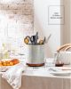 Utensil Holder, 360° Rotating Extra Large Ceramic Kitchen Utensil Holder for Countertop, 7.3" Cooking Utensil Crocks with Rotatable Wooden Base