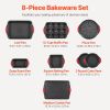 Baking Pans Set, 8-Piece, Nonstick Carbon Steel Cookware Sheets & Trays, Stackable Kitchen Oven Bakeware Cooking Sets with Silicone Handles