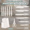 Knife Set for Kitchen with Block, 15 Pcs High Carbon Stainless Steel Kitchen Knife Set with Self Sharpening - White