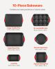 Baking Pans Set, 6-Piece, Nonstick Carbon Steel Cookware Sheets & Trays, Stackable Kitchen Oven Bakeware Cooking Sets with Silicone Handles