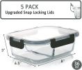 [5-Pack,36 Oz] Glass Meal Prep Containers 2 Compartments Portion Control with Upgraded Snap Locking Lids Glass Food Storage Containers, Microwave