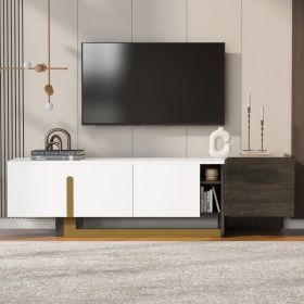VIBE HAUS  66.7 Light Luxury TV Stand For TVs Up To 70 Inches, Modern TV Cabinet With Metal Legs, 1 Drawer, 2 Cabinets And Adjustable Shelves For Livi (Option: White)