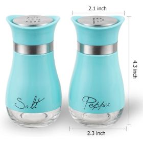 Salt And Pepper Shakers Set - Salt Containers For Gifts, Kitchen Decor, Home, RV, Camp, BBQ, 4 Oz Farmhouse Spice Dispenser With Glass Bottom, Set Of (Option: Blue)