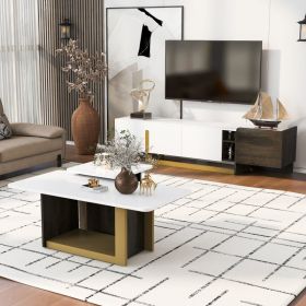 VIBE HAUS Modern Light Luxury TV Stand And Coffee Table Set Of 2, Modern TV Console,Wood Center Tables With Spacious Top, Storage Cabinet & Open Adjus (Option: White)