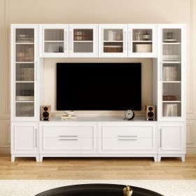 VIBE HAUS 102 W Wall Unit Modern Entertainment Center With Glass Doors For TVs Up To 75, Large Minimalist TV Stand Media Console With Drawers For Livi (Option: White)
